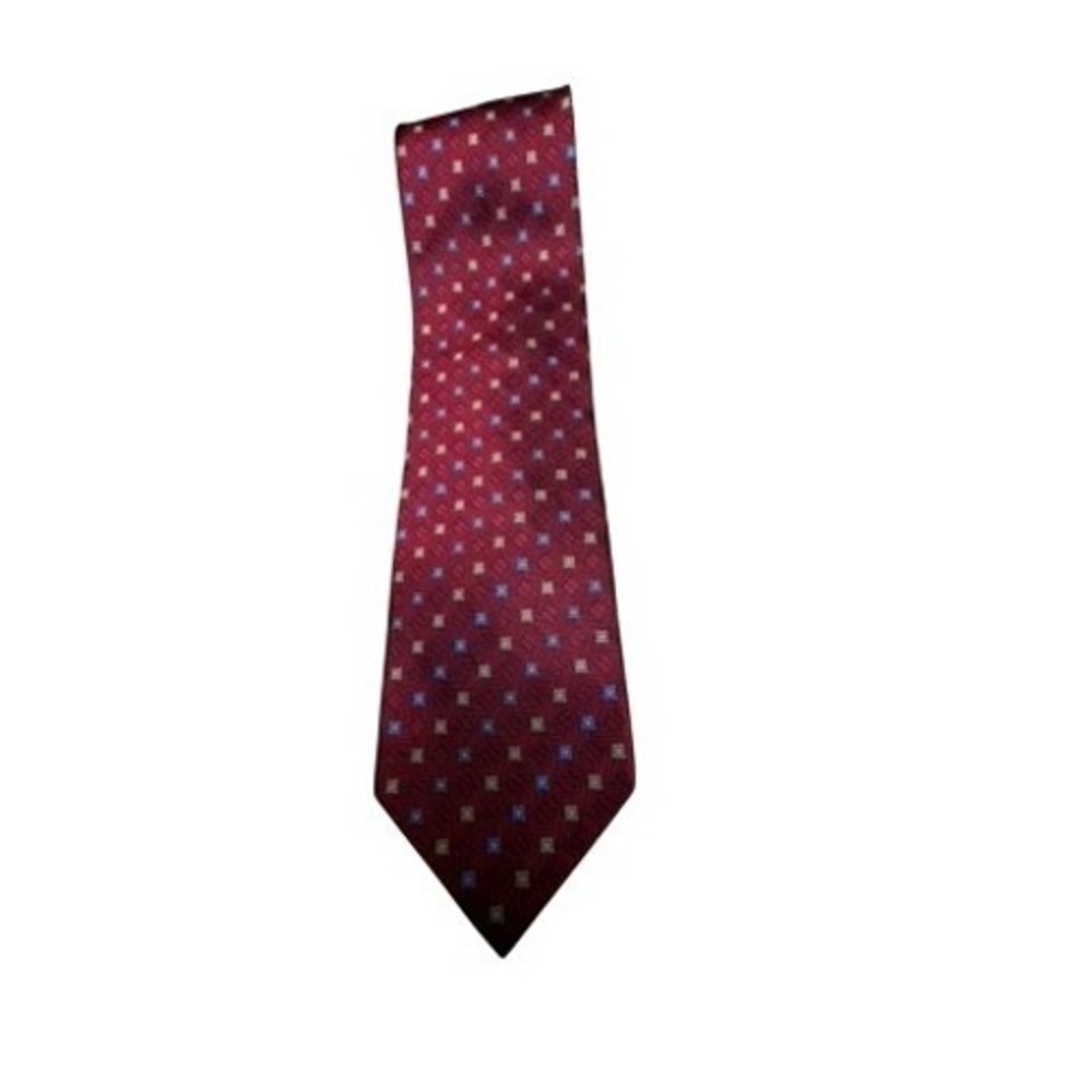 "Daniel De Fasson" 100% Silk Hand Made Men's Burgundy Geo Pattern Tie Necktie